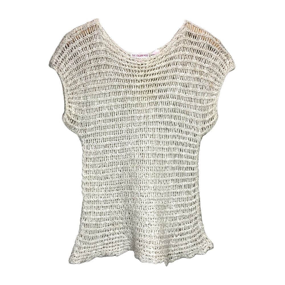The Italian Mob Knit Cream Open Stitch Short Sleeve Sweater